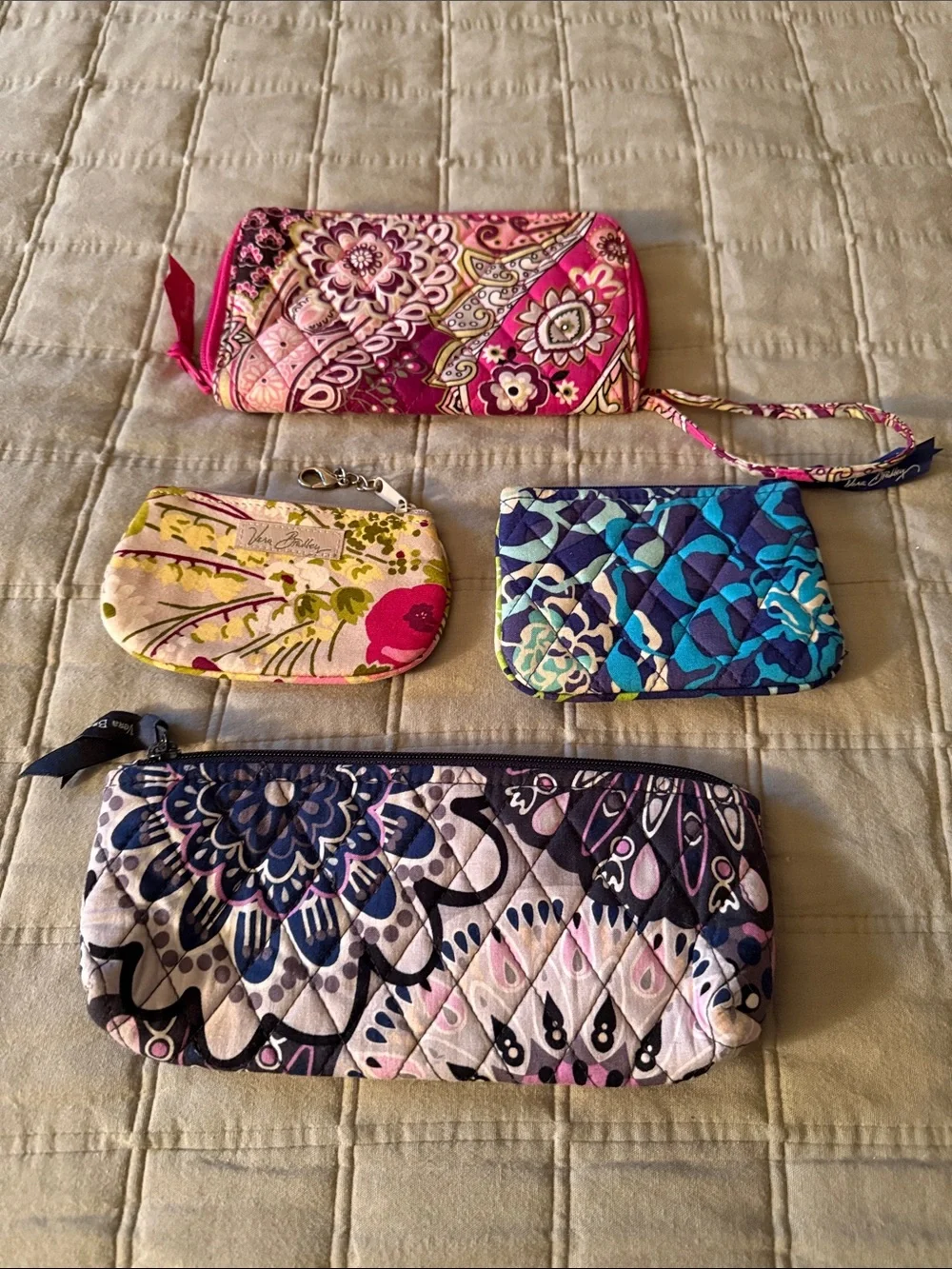 Vera Bradley Pink Floral Quilted Wristlet and Coin Pouches Set of 4